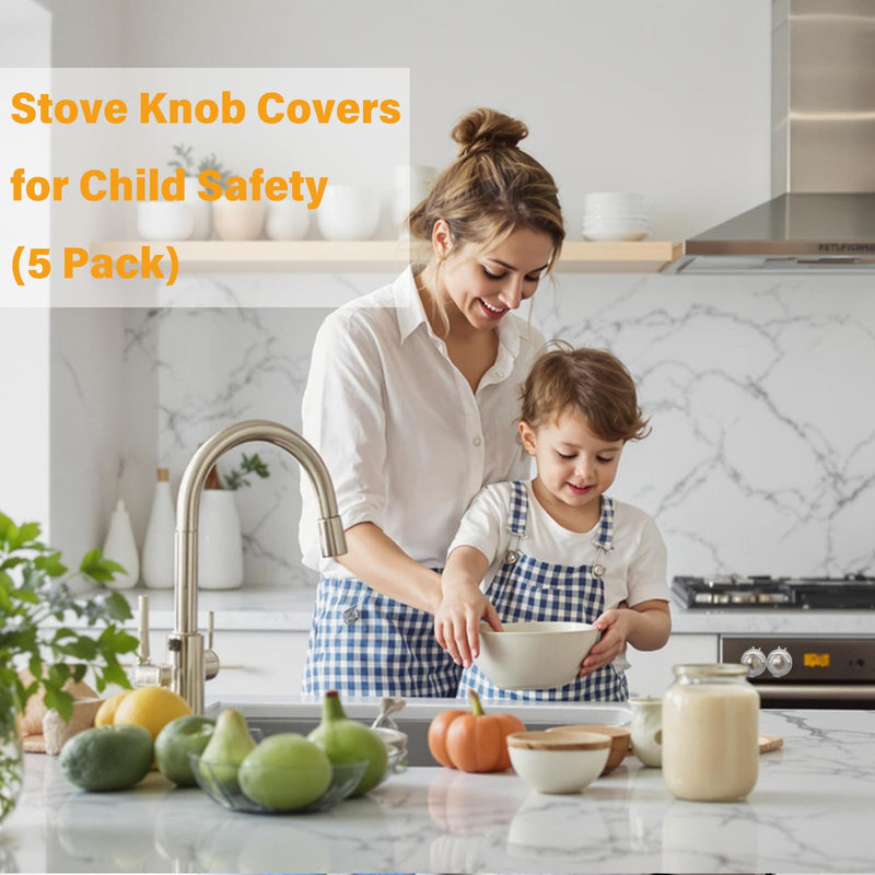 5-Pack Stove Knob Safety Covers,Upgraded Press Gas Stove Knob Locks,Durable Design Childproof Knob Locks for Babies and Pets, Sticky and Easy to Install,Transparent Transparent 5packs
