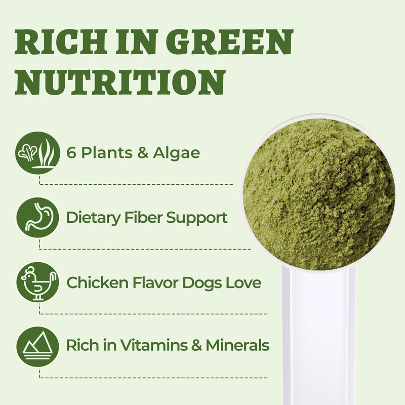 Wellix 7.02oz Super Greens Powder with Organic Spirulina, Chlorella, Spinach - Immune Support, Hip and Joint Supplement for Dogs, Chicken Flavor 100% Natural Dog Supplements Spirulina Powder