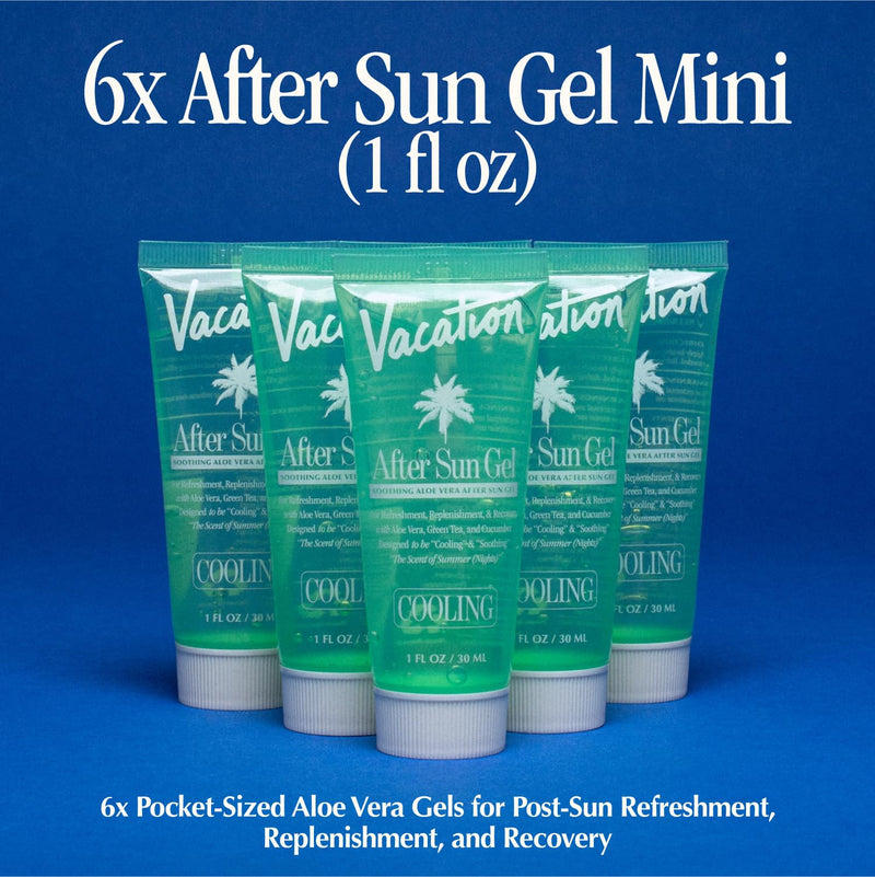 VACATION Mini After Sun Gel, Travel Size Soothing Aloe Vera Gel for Sunburn Relief, Hydrating & Cooling, Non-Sticky Aftersun Care, 1oz (Value Pack of 6) 0.17 Fl Oz (Pack of 6) - BeesActive Australia
