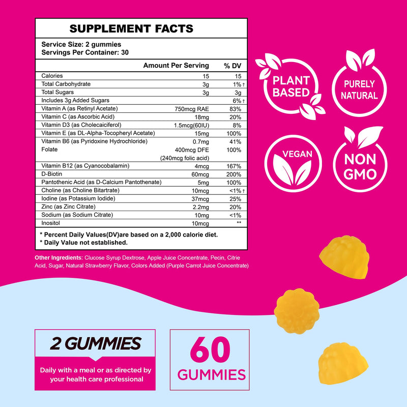 Fertility Gummies for Women to Get Pregnant Fast, Folic Acid Conception Gummies to Boost Fertility for Her, 60 Count Fertility Vitamin Gummy Support Hormone Balance, Ovulation & Period Cycle