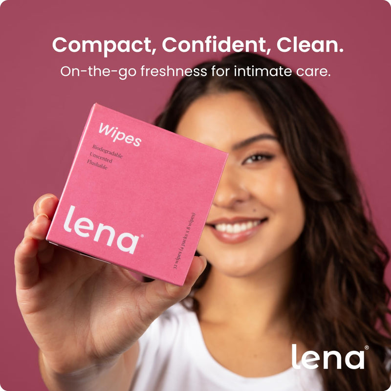 Lena Feminine Wipes Mini - Flushable, Unscented & Ph Balanced - Period Travel Kit - Menstrual Cup Wipes & Menstrual Disc Cleaner - 32 Count
