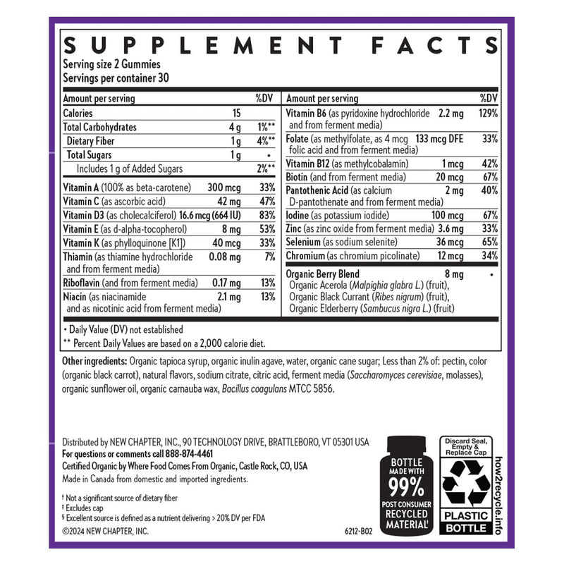 New Chapter Kids Multivitamin Gummies - 65% Less Sugar, Kids Gummy Vitamins with Vitamins C, D3 & Zinc, Non-GMO, Gluten Free, Berry-Citrus, 60ct