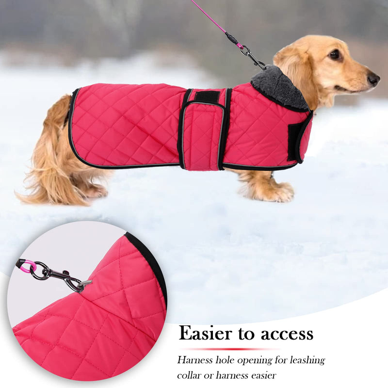 Warm Thermal Quilted Dachshund Coat, Dog Winter Coat with Warm Fleece Lining, Outdoor Dog Apparel with Adjustable Bands for Medium, Large Dog-Pink-M Pink - BeesActive Australia
