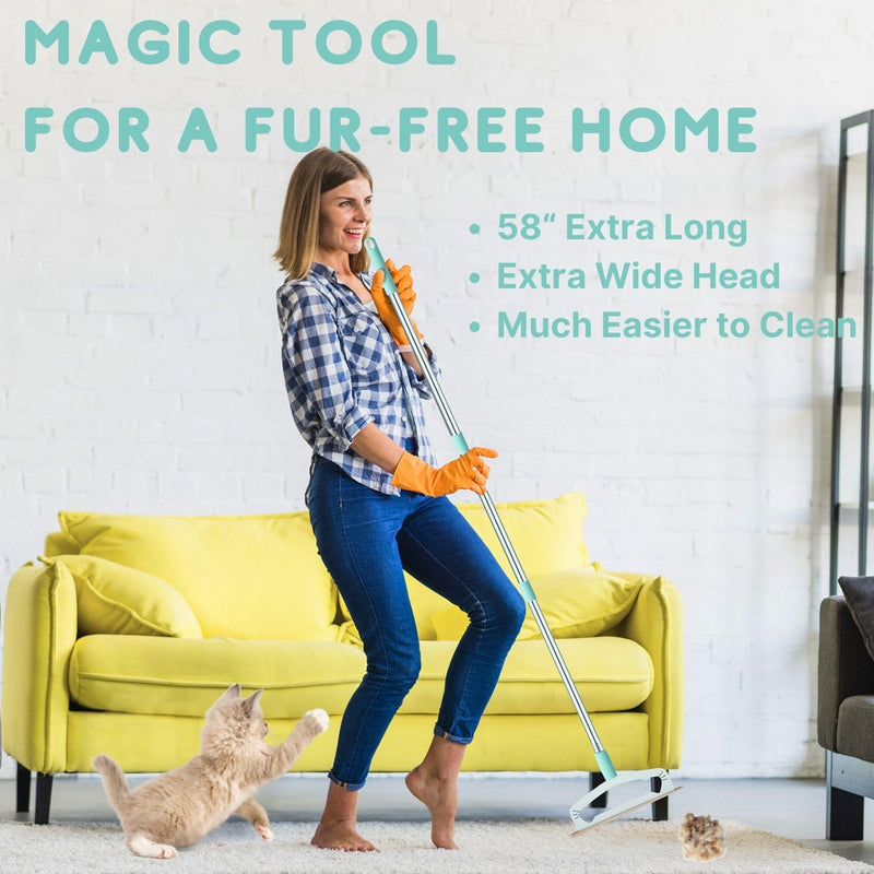 Magic Pet Hair Removal Tool, Carpet Rake with 58" Long Handle, Dog Cat Hair Remover Broom, Large Reusable Metal Carpet Sweeper - BeesActive Australia