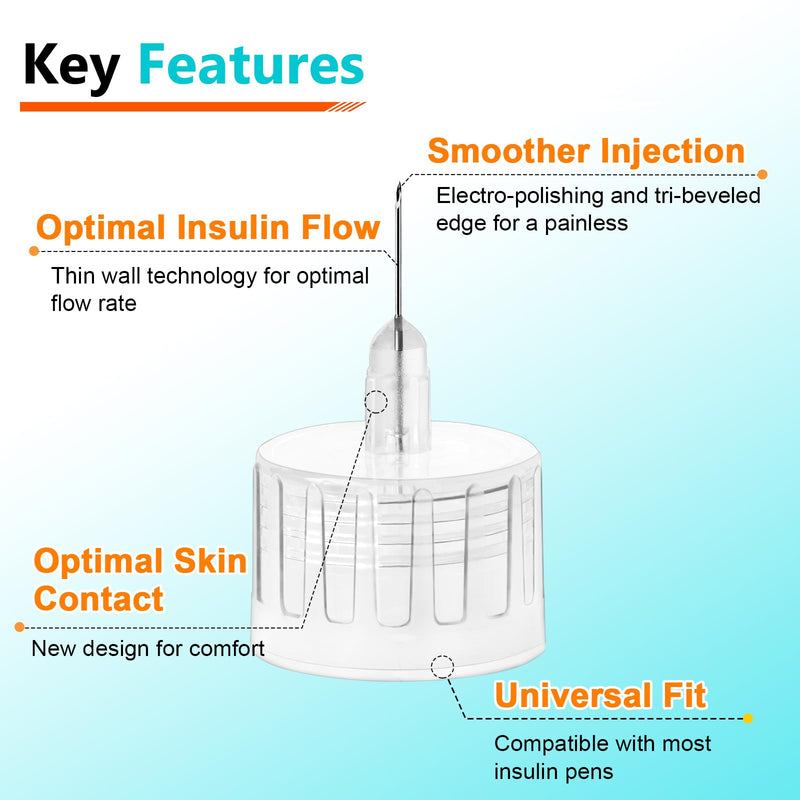 Insulin Pen Needle 32G 6mm (1/4") 100 Count, Diabetic Pen Needles for Injections Universal Fit with Most Diabetes Pens Comfortable Sterile
