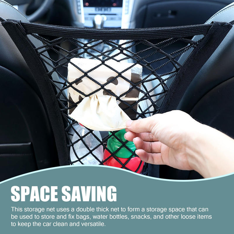 Pack-1 Car Pet Isolation Net Between Front Seats, 11.4" x 10.2" Double Layer Design Storage Net for Sundries Water Cups, Dog Anti-Collision Protection Barrier, Universal for Cars (Black) - BeesActive Australia