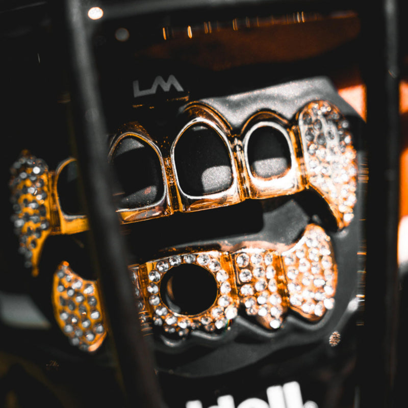 Loudmouth Football Mouth Guard - 3D Chrome Grillz Football Mouthpiece, Fits Adult & Youth, Mouth Guard Accessories (3D Grillz Bling - Chrome Black/Gold) 3d Grillz Bling - Chrome Black/Gold