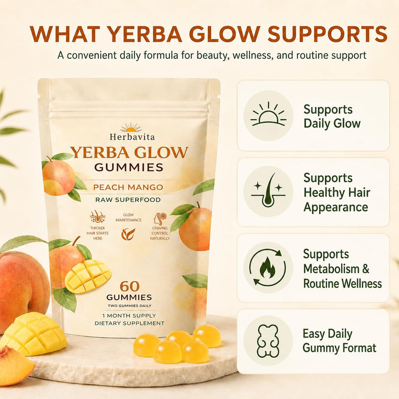 Folly Hair Growth Gummies,Yerba Glow Gummies，60 Count
