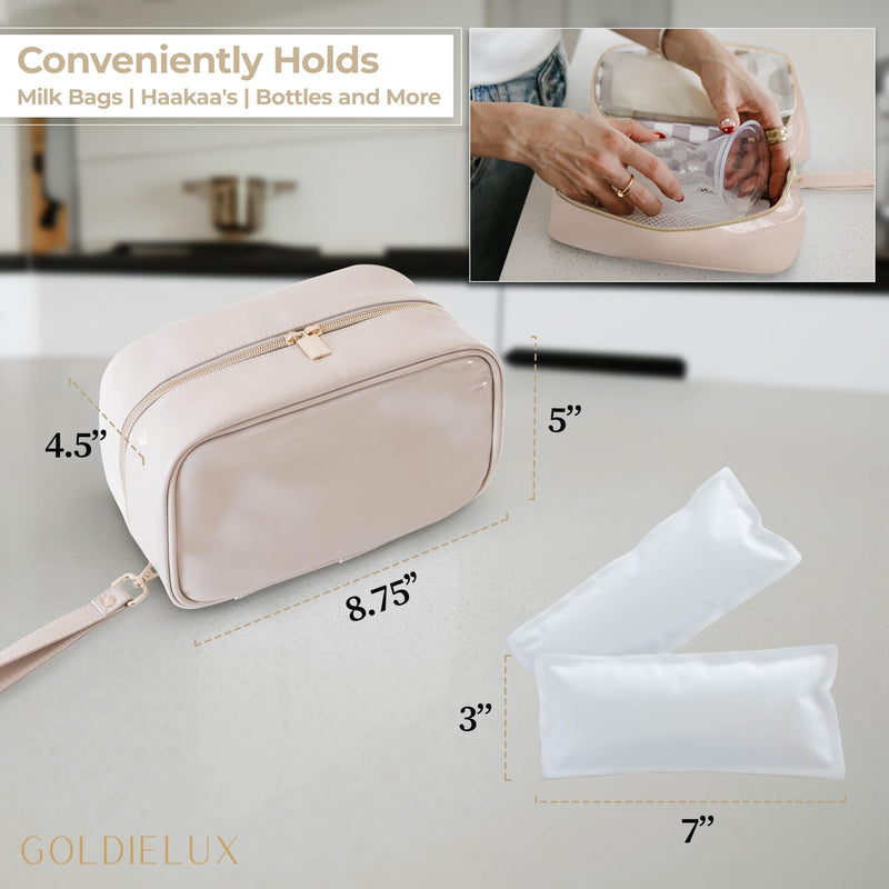 Breast Milk Cooler Travel Bag - Waterproof Breastmilk Storage Bag Cooler w/Ice Pack, Checkerboard Interior, Leather Strap, & More – Versatile Insulated Cooler Bag - Ideal Baby Travel Essentials (Nude) Nude - BeesActive Australia