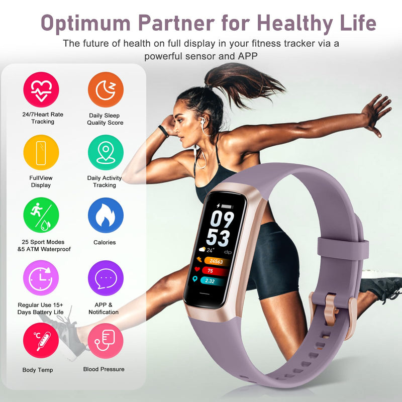 Zeacool Fitness Tracker with 24/7 Heart Rate,Blood Oxygen Blood Pressure Sleep Monitor, Activity Trackers 5 ATM Waterproof,Step Calorie Counter Pedometer Health Smart Watch for Women Men Dusty Purple