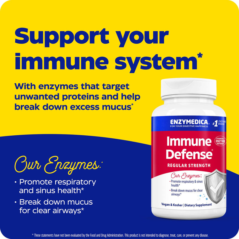 Enzymedica Immune Defense Regular Strength Caps - 180 Capsules | Proteolytic Enzyme Supplement for Men & Women, Immune Health Support Supplement with Protease, Catalase, Vegan 180 Count (Pack of 1)