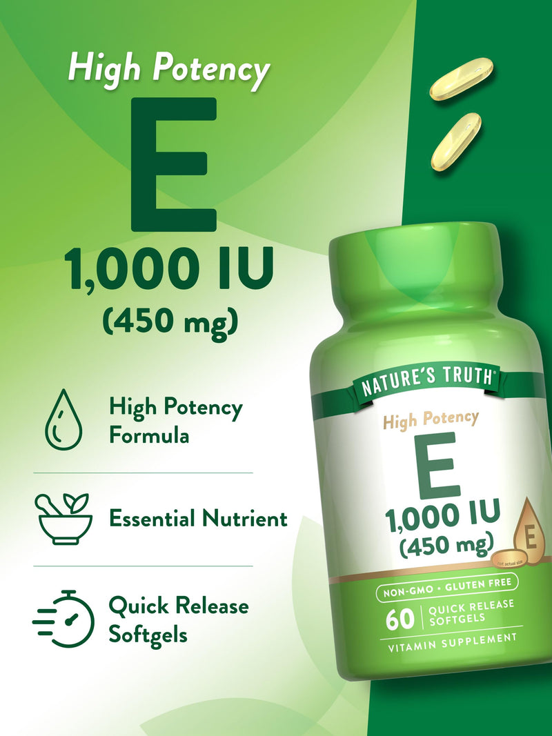 Nature's Truth Vitamin E Softgels | 1000 IU | 60 Count | Non-GMO & Gluten Free Supplement 60 Count (Pack of 1) - BeesActive Australia