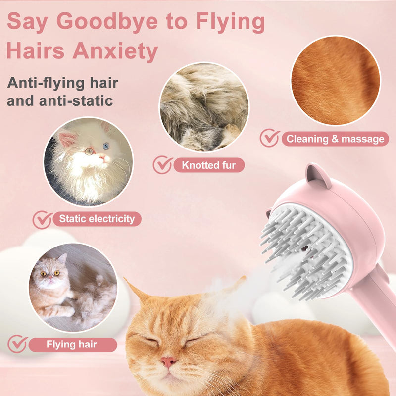 Cat brush with steam, 4 in 1 steam brush cat, multifunctional cat brush, cat steam brush for massage, care and hair removal animal hair brush steam brush with water tank steam brush cat pink - BeesActive Australia