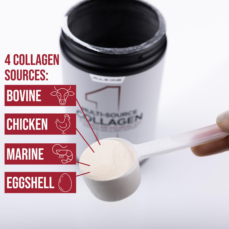 Rule 1 Proteins Multi-Source Collagen, Unflavored, 25 Servings | Bovine, Chicken, Fish & Eggshell Collagen Sources + Hyaluronic Acid & Vitamin C for Hair, Skin, & Nail Support
