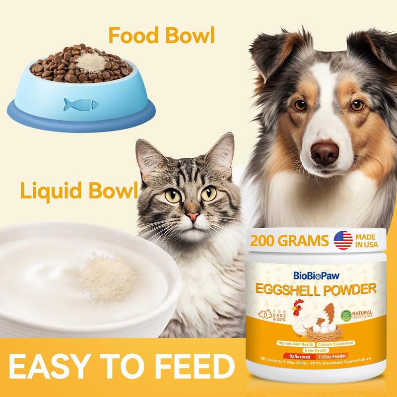 Eggshell Powder for Dogs & Cats Finely Ground Dog Calcium Supplement No Additives Crushed Calcium for Puppies Supports Bones, Teeth, Hips, Joints & Mobility Made in USA 200 Grams