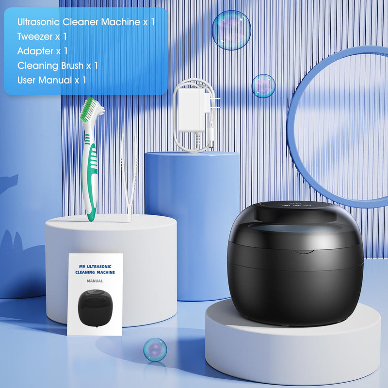 AI Ultrasonic Retainer Cleaner, 250ML Retainer Cleaner Machine for Dentures, Mouth Guards, Braces, Toothbrush Heads, Jewelry, Ring, 50kHz Digital ultrasonic Cleaner with 4 Modes (Black) Black