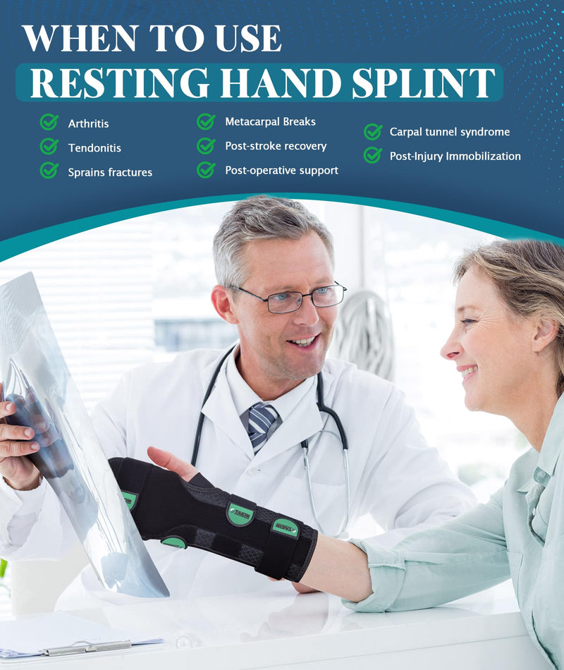 Oyakin Resting Hand Splint for Stroke Recovery & Carpal Tunnel Relief - Night Immobilizer with Removable Splints, Arthritis & Tendonitis - Adjustable Wrist Support Brace Right Hand for Men & Women One Size Black-Right Hand