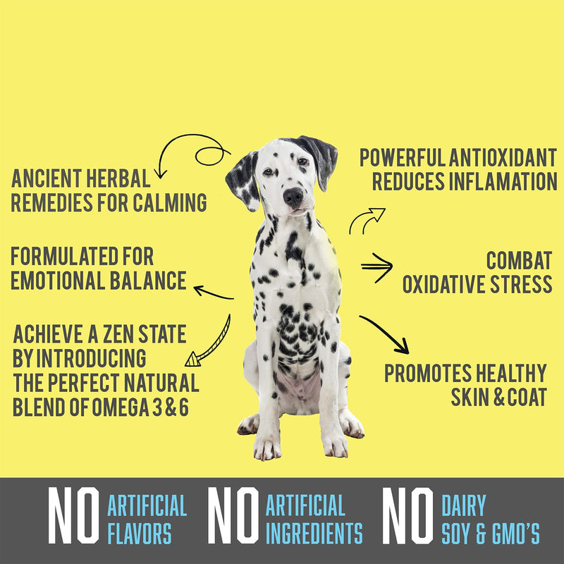 Calming Treats for Dogs with Organic Hemp Oil, Tryptophan, Chamomile, Passion Flower & Valerian - Stress & Anxiety Relief for Separation, Travel, Fireworks, Storms and Barking - 120 Soft Chews..