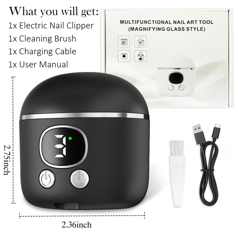 Electric Nail Clipper, 3-Speed Fingernail Trimmer with 2 Trimming Head & Magnifying Glass, Automatic Nail Clipper/Polisher/Grinder with Light for Seniors, Mother‘s Day Gifts for Mom Women Adults Black