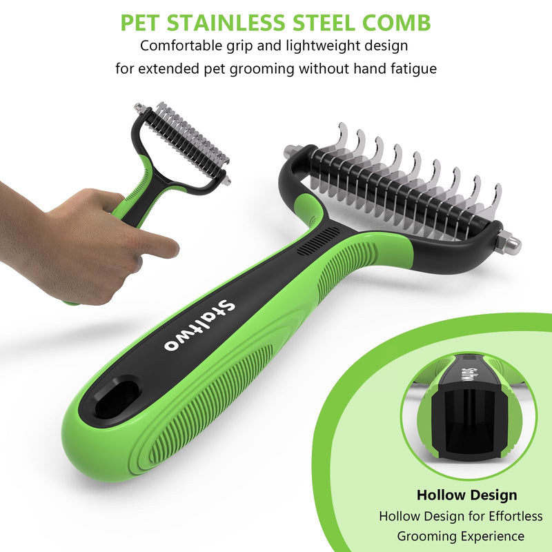 Pet Grooming Supplies - 2-in-1 Professional Undercoat Rake and Pet Brush | Shedding Control for Long Haired Dogs and Cats, Deshedding Tool, Furminator for Dogs, Green - BeesActive Australia