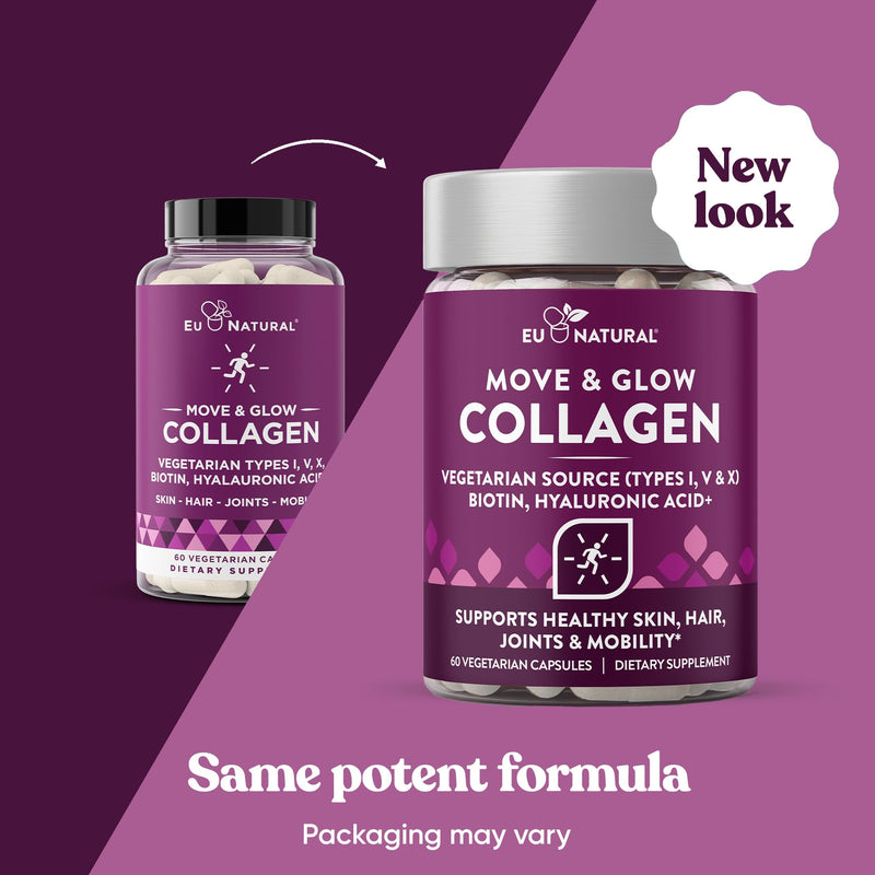 Eu Natural Vegetarian Collagen Pills for Women, 60 Capsules | Supports healthy skin, joints, hair - collagen capsules (Types I, V, X) with 9 plant-based superfoods, Biotin, Vitamins C & E