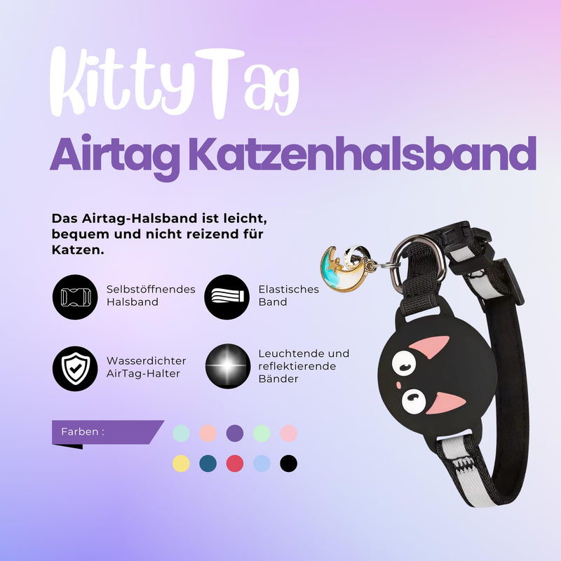 Kittytag Cat Collar with Accessories Compatible with Apple Airtag Reflective and Luminous GPS Cat with Anti-Throttling Adjustable GPS Airtag Not Included Black - BeesActive Australia