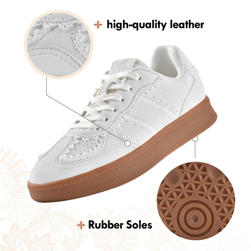 Women's Ribbon Lace-Up Fashion Sneakers Arch Support Tennis Walking Shoes 7.5 White
