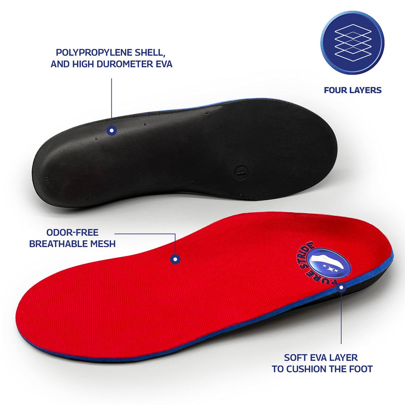 Pure Stride Professional Full Length Orthotics - Shoe Insert & Support for Metatarsals, High Arch, Flat Feet - Pain Relief for Plantar Fasciitis, Arch, Heel - 1 Pair, Men's 7-7.5 / Women's 9-9.5 Generation 2