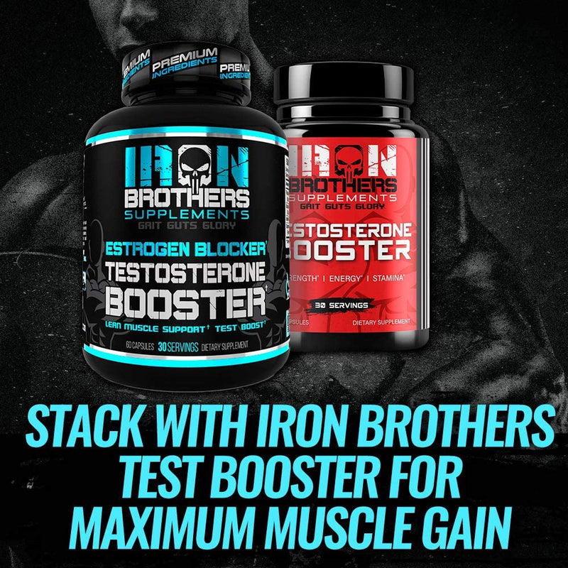 Iron Brothers Testosterone Booster for Men with Estrogen Blocker - Anti-Estrogen Dietary Supplement with Indole-3-Carbinol, Grape Seed Extract & Tribulus Terrestris |60 Capsules - Muscle Growth Boost - BeesActive Australia