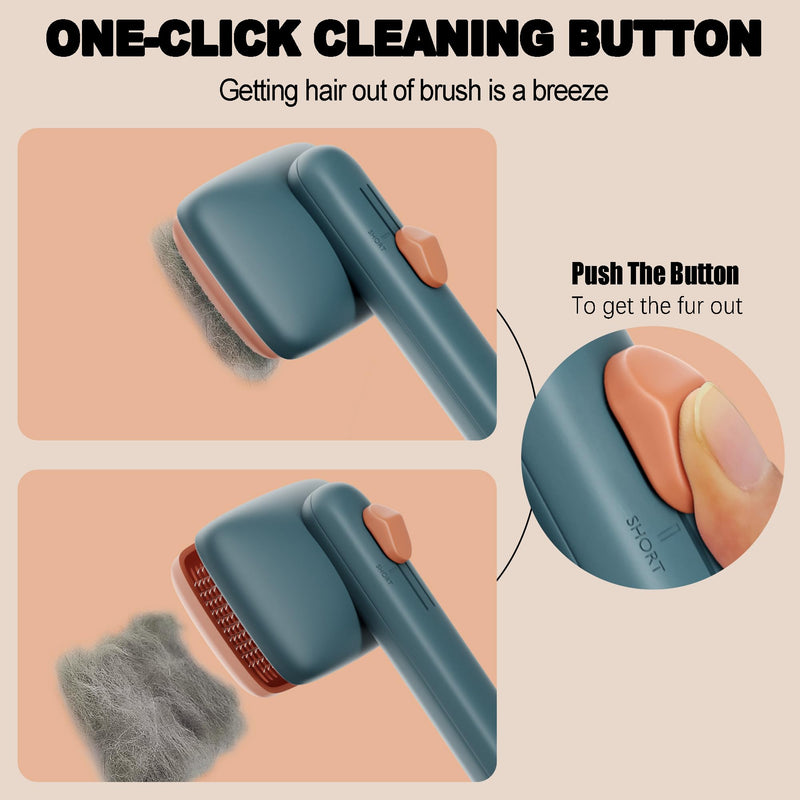 Dog Brush Cat Brush,Dog Brush for Shedding,Cat Brush With Release Button,Deshedding Dog Brush With Skin-friendly Soft Bristles 2 Level to Adjust for Long Short Haired Dogs Cats (Cyan) Cyan - BeesActive Australia
