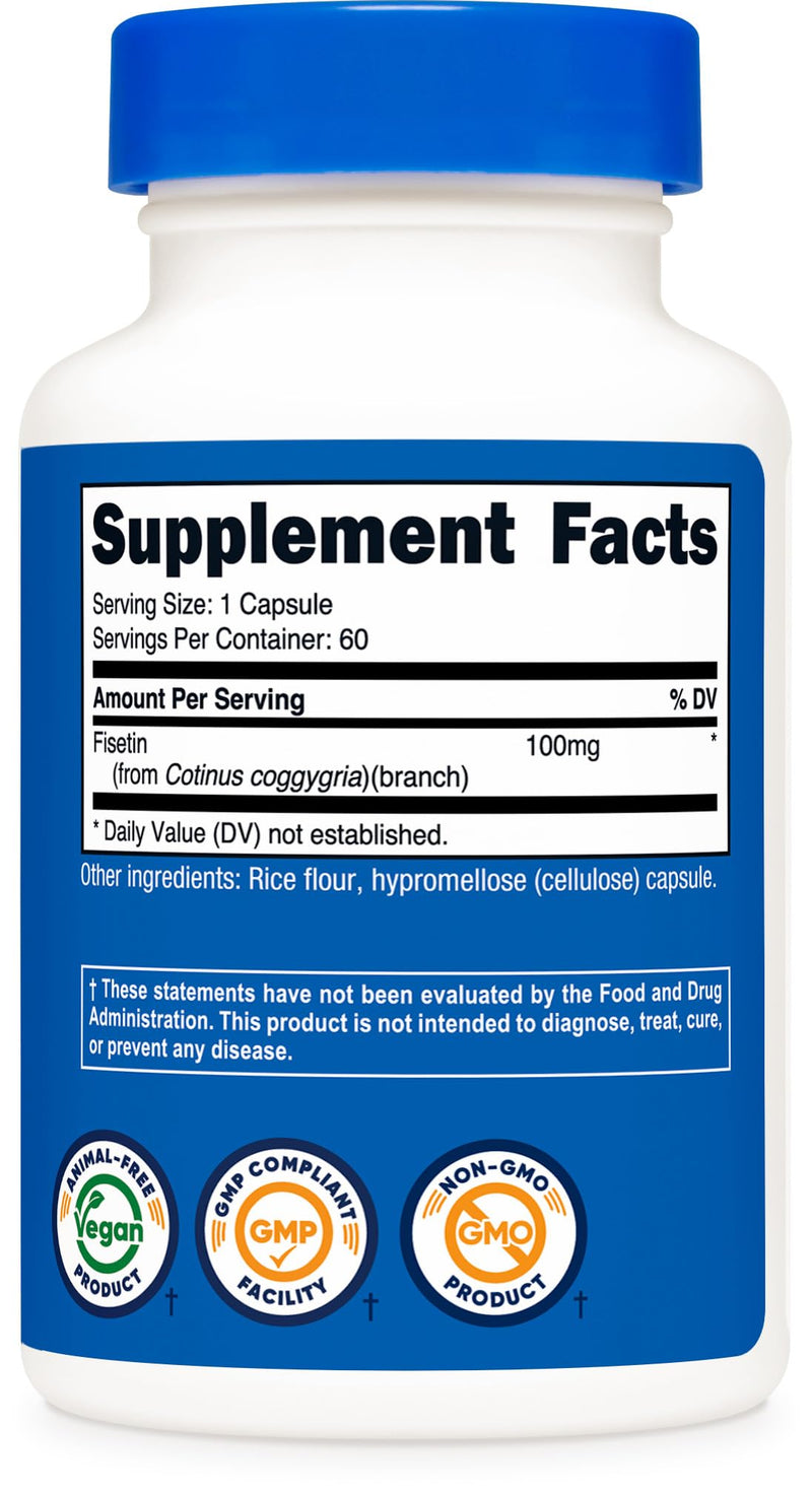 Nutricost Fisetin Capsules 100mg, 60 Caps, Natural Polyphenol Antioxidant | Gluten-Free, Vegan Friendly, GMO-Free Supplement 60 Count (Pack of 1)