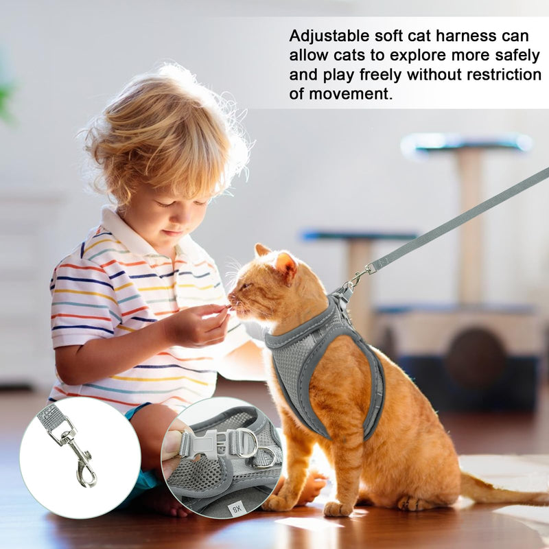 Breathable Cat Harness, Gray Reflective Harness Set, Adjustable Cat Harness Escape-Proof, Adjustable Cat Harness with Leash, Cat Harness Escape-Proof for Outdoors (XXS) XXS - BeesActive Australia