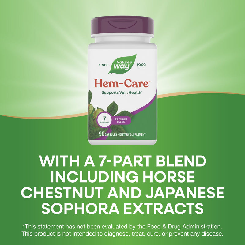 Nature's Way Premium Hem-Care, Vein Health Blend, 90 Capsules | Seven-Part Blend with Vitamins C & E, Choline, Calcium, Phosphorus and Horse Chestnut Extract for Vein Health*