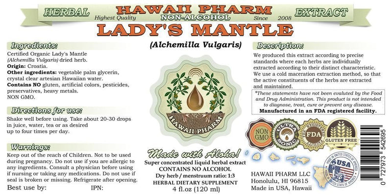 Lady's Mantle Alcohol-Free Liquid Extract, Organic Lady's Mantle (Alchemilla vulgaris) Dried Herb Glycerite Hawaii Pharm Natural Herbal Supplement 2 oz 2 Fl Oz (Pack of 1) - BeesActive Australia