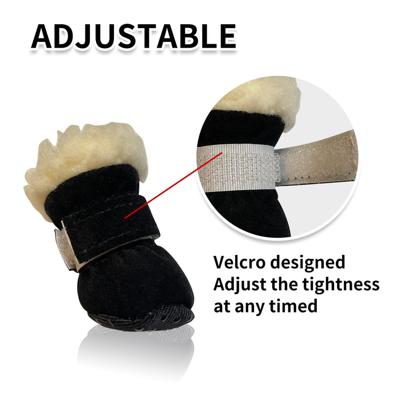 Dog Boots, Fleece Dog Shoes for Small Dogs, Anti-Slip Sole Dog Boots & Paw Protectors, Dog Winter Snow Booties for Outdoor Walking Running Black M (< 6.5 lbs) - BeesActive Australia