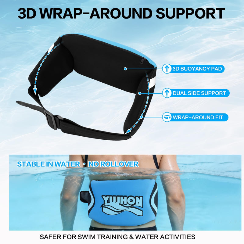 Swim Belt for Adults, Adjustable Flotation Belt,Water Aerobics Belt with Zippered Pocket,3-Section EPE Bouovancy Floating Belt for Aqua Jogging,Pool Exercise Equipment Hoop & Loop