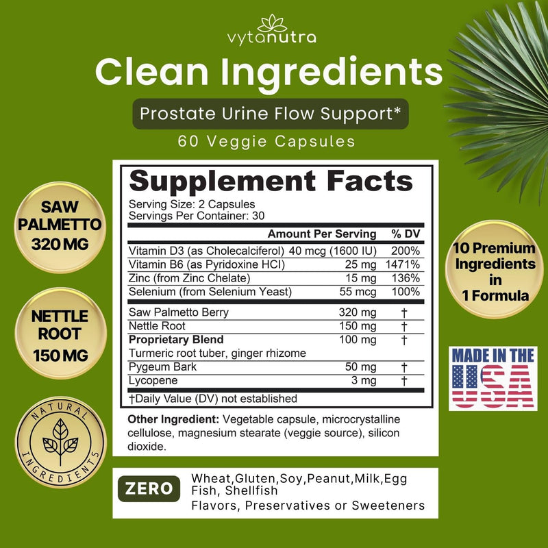 Ultimate Prostate Supplement for Men – Vegan Saw Palmetto, Nettle Root, Pygeum, Turmeric, Zinc, Vitamin D3 – Supports Healthy Prostate Function & Urinary Health – 60 Capsules (Pack of 1) 60 Count (Pack of 1)