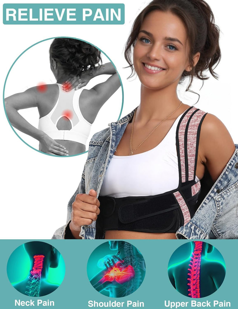 Posture Corrector for Women Men,BI-Straps Back Straightener - Bamboo Fiber Back Brace Posture Corrector - Instant Upper Back Pain Relief Pink M/L - BeesActive Australia