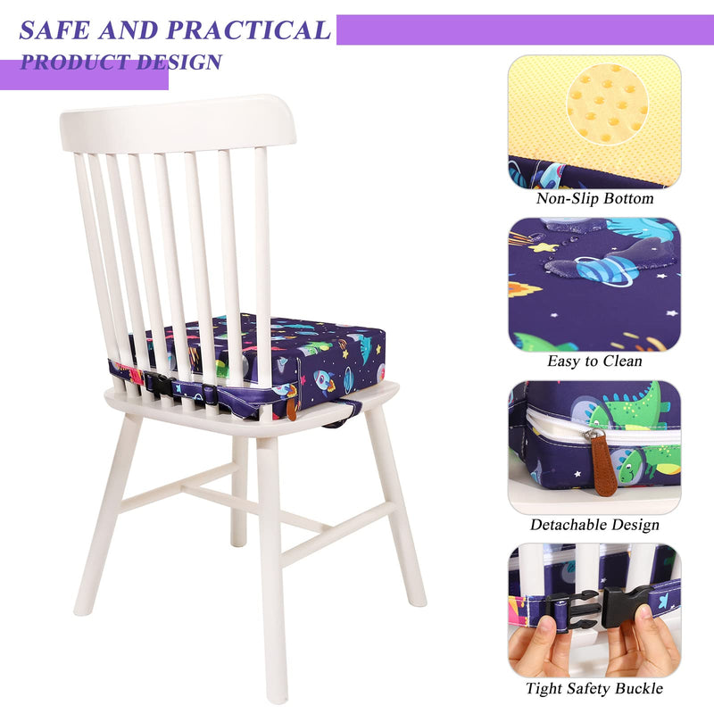 Toddler Booster Seat for Dining Table 45D Cartoon Stronger Support Booster Seat for Dining Table Washable 2 Safer Straps Non-Slip Bottom Portable Booster Chair for Toddlers Kid Baby Eating Travel Home Dark Blue-Dinosaur - BeesActive Australia