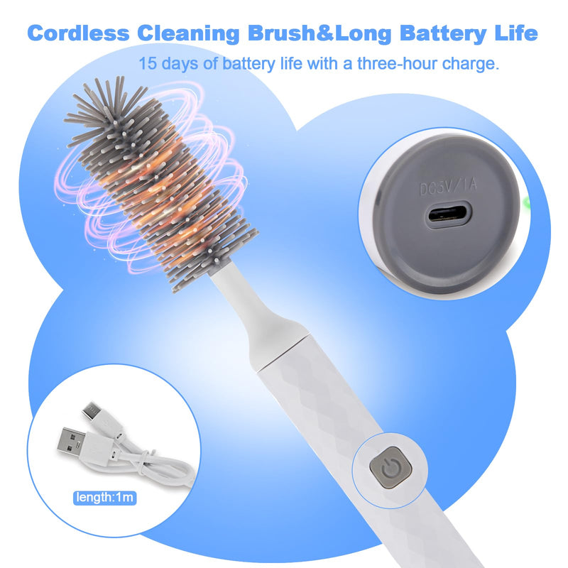 Electric Bottle Brush, 4 Piece Bottle Brush Set with Baby Bottle Brush Cleaner, Nipple Brush, Pacifier Cleaner, Straw Cleaner Brush, Gifts for Newborns and Mothers, White - BeesActive Australia