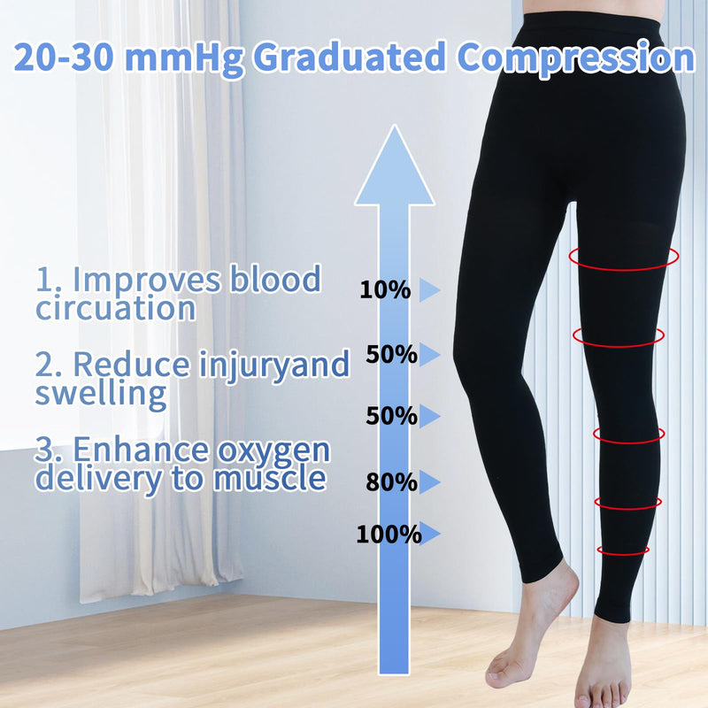 Medical Compression Pantyhose for Women & Men, 20-30mmHg Graduated Support Compression Tights Footless Medical Compression Stockings & Leggings for Edema, Varicose Veins, Swelling(Black,L) Large Footless/Black