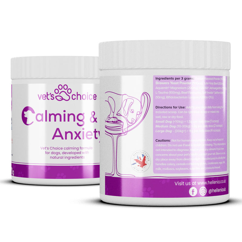 Dog Calming Supplements - Calming & Anxiety Powder for Dogs - 270g | Vet's Choice - GMP Certified | Support for relaxation & emotional balance | UK Made Dog Supplement, Mix in with Food (Beef Flavour)
