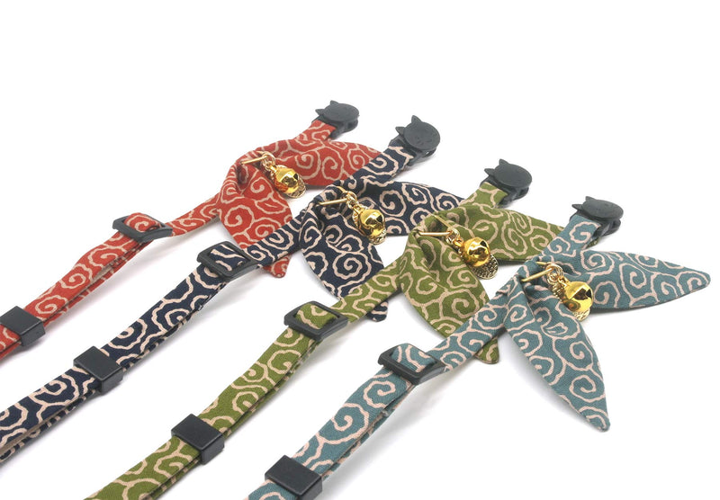 PetSoKoo Bunny Ears Cat Collar, Japan Lucky ‘開三運’ Charm. Safety Breakaway Bowtie Kitten Collar with Bell, Red Standard (8-12inch,20-31cm) - BeesActive Australia