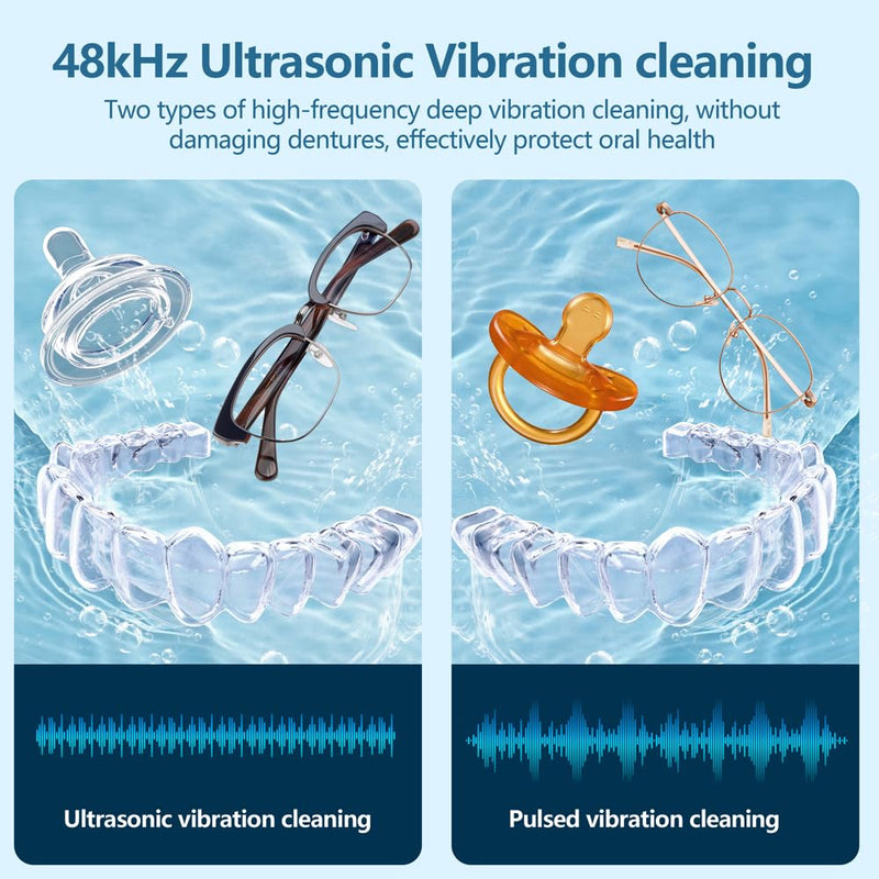 500ML Capacity 48kHz, Updated Version Ultrasonic Retainer Cleaner, Multi-Functional Cleaner Machine For Dentures, Mouth Guards, Braces, Toothbrush, Jewelry, Glasses with Alam Clock Function, (white)