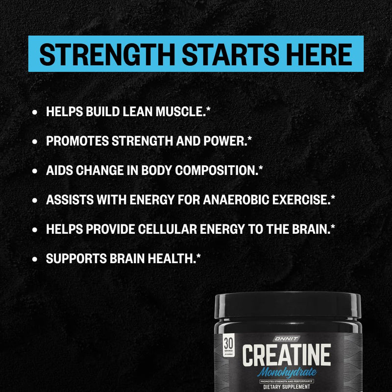 ONNIT Creatine Monohydrate Powder ‚Äì 5g Premium Creatine for Muscle Strength, Power & Lean Mass, Supports Brain Health & Cellular Energy, Unflavored, 30 Servings, 5.29 oz 5.29 Ounce (Pack of 1)