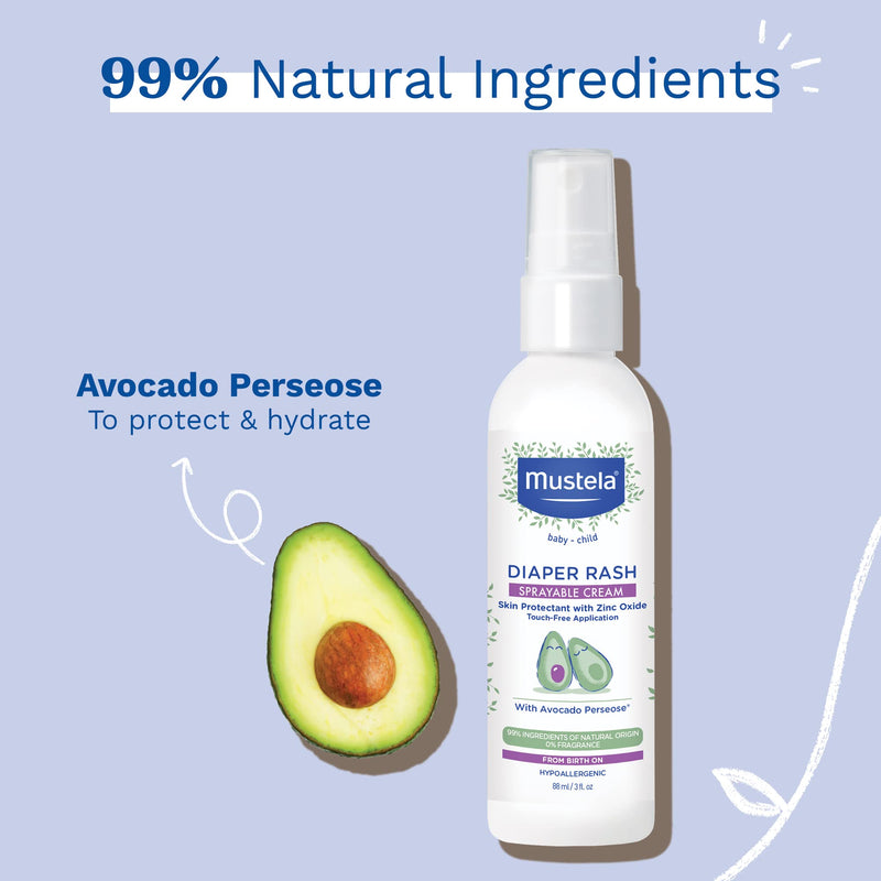 Mustela Baby Diaper Rash Cream Spray ‚Äì Touch-Free protectant with Zinc Oxide & Natural Avocado - Treats, Soothes and Prevents Diaper Rash- Fragrance-Free - 3 fl. oz