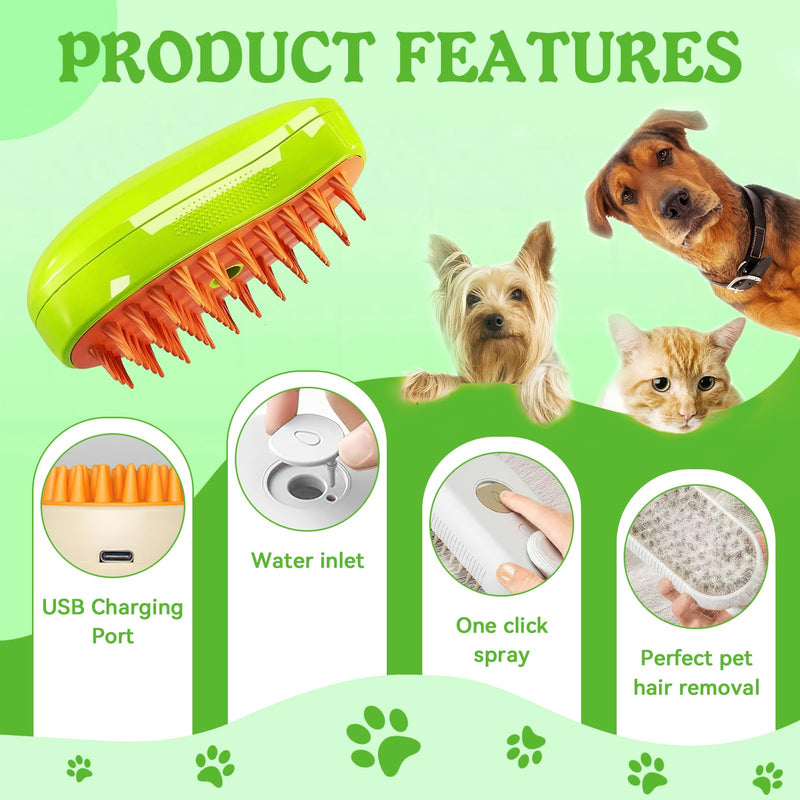 3-in-1 cat brush with steam, steam brush cat Steamy Brush cat steam brush for cats with spray cat brush with water cat steam brush grooming brush for cats and dogs for hair removal green - BeesActive Australia