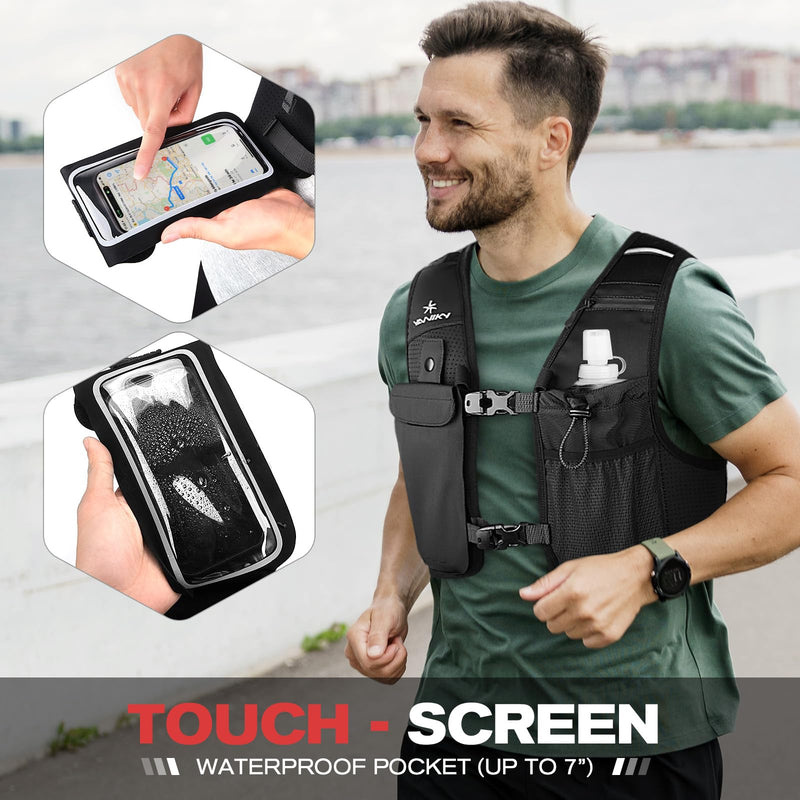 Running Vest for Women Men, Lightweight Breathable Hydration Vest with 500ml Soft Flask, Adjustable Reflective Running Vest with Pockets for Trail Running Hiking Medium-Black