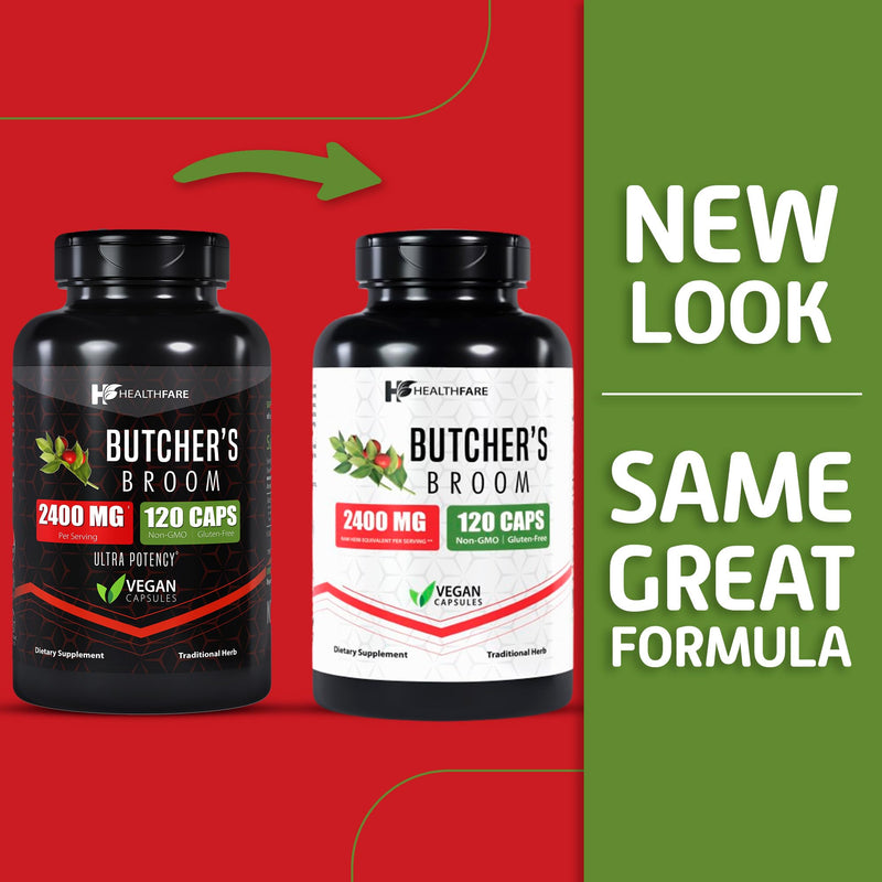 Healthfare Butcher’s Broom Capsules 2400mg | 120 Veg Capsules | Premium Herbal Formula | Non-GMO | Gluten-Free (Pack of 2) 120 Count (Pack of 2)