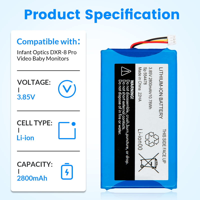 Replacement for Infant Optics DXR-8 Pro Battery Sp 554478 3.85V 2800mAh Lithium Ion Battery (Not Compatible with DXR-8 Baby Monitor) - BeesActive Australia